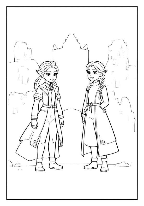 Printable Elsa Anna Castle Adventure Coloring Sheet