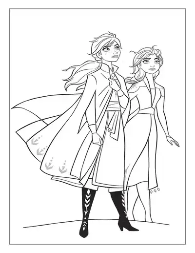 An Expressive Elsa Coloring Page Showing The Two Sisters, Elsa And Anna, Looking Off Into The Distance.