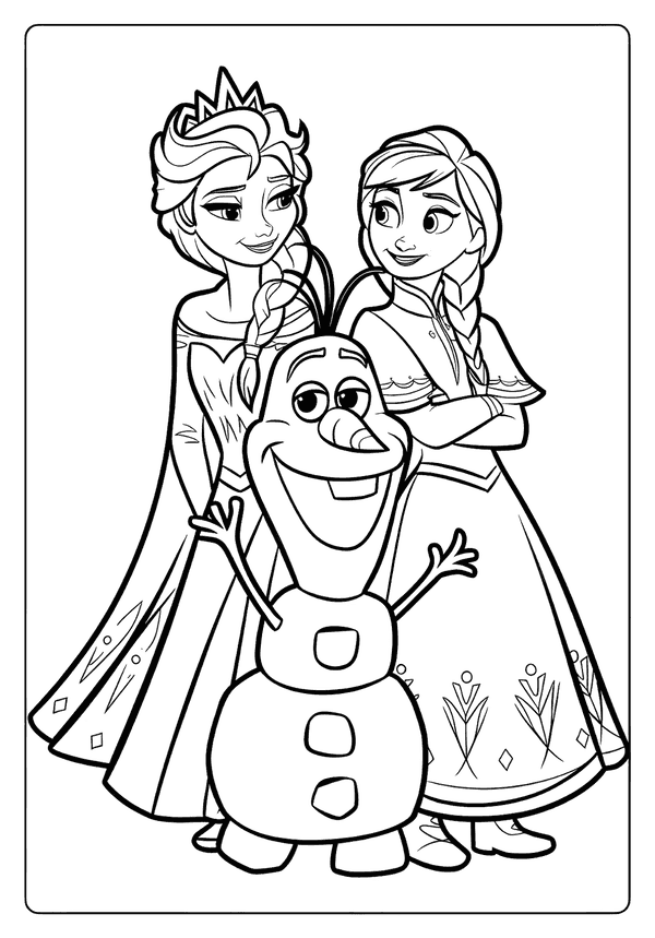 Printable Elsa Anna Olaf Smiling Coloring Sheet
