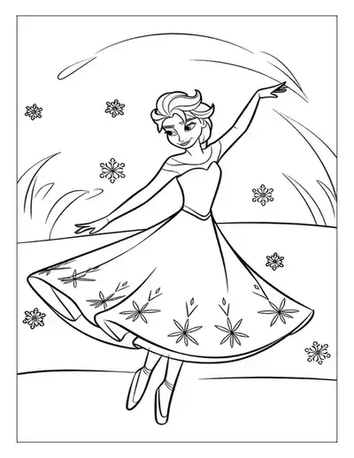 An Elegant Elsa Coloring Page Of Queen Elsa Creating A Beautiful Flurry Of Snowflakes With Her Magic.