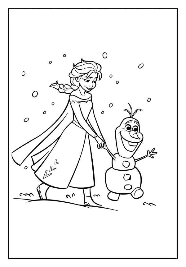 Printable Elsa Olaf Winter Walk Coloring Sheet