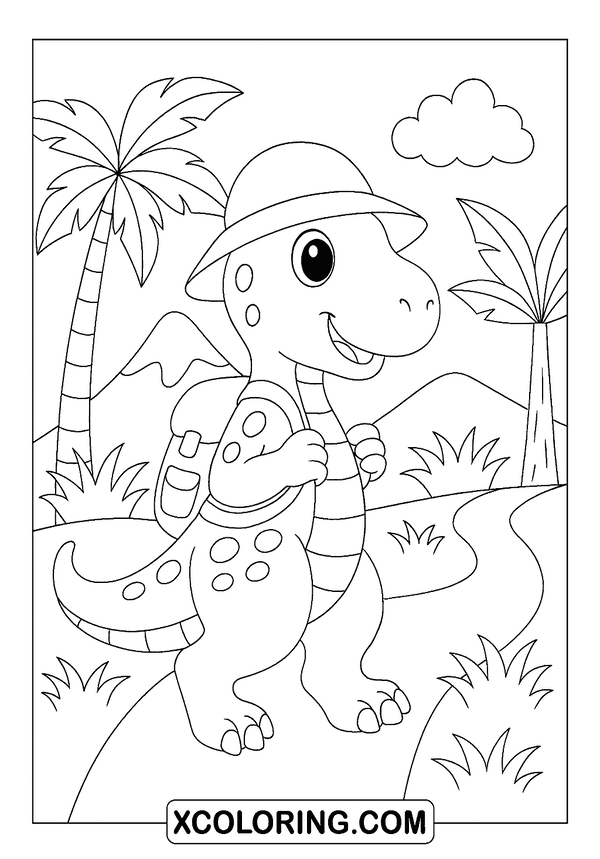 Explorer Dino With Backpack coloring sheet