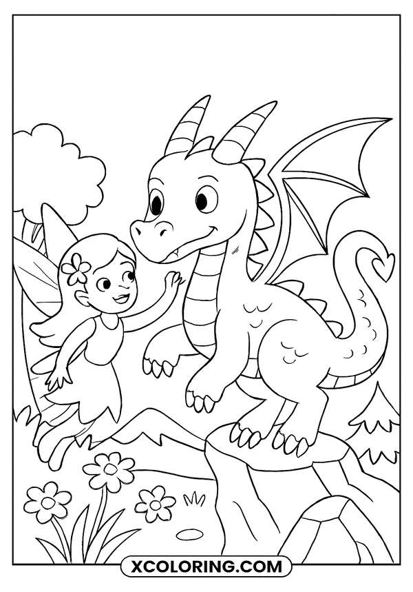 Fairy and Dragon Friends coloring page