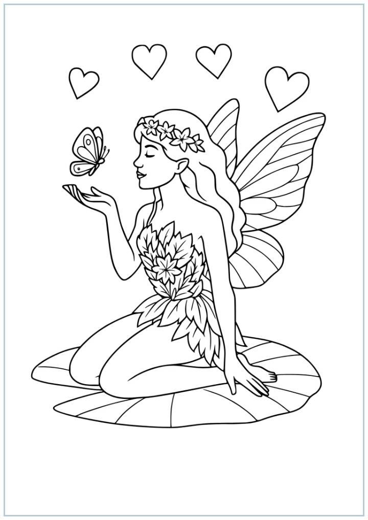 Fairy with Butterfly Coloring Page coloring page