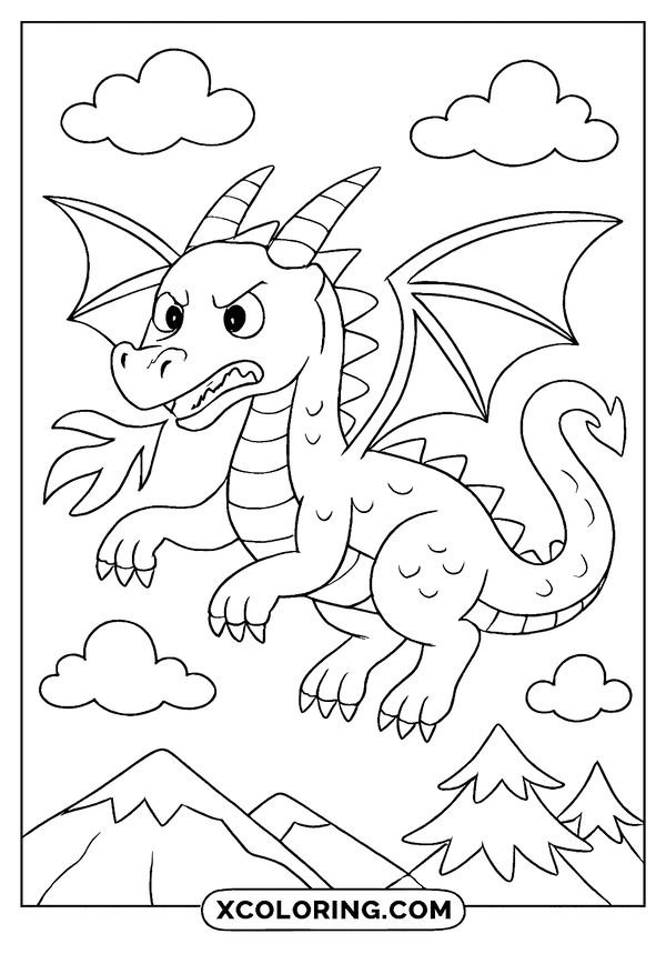 Fierce Dragon Flying High coloring page