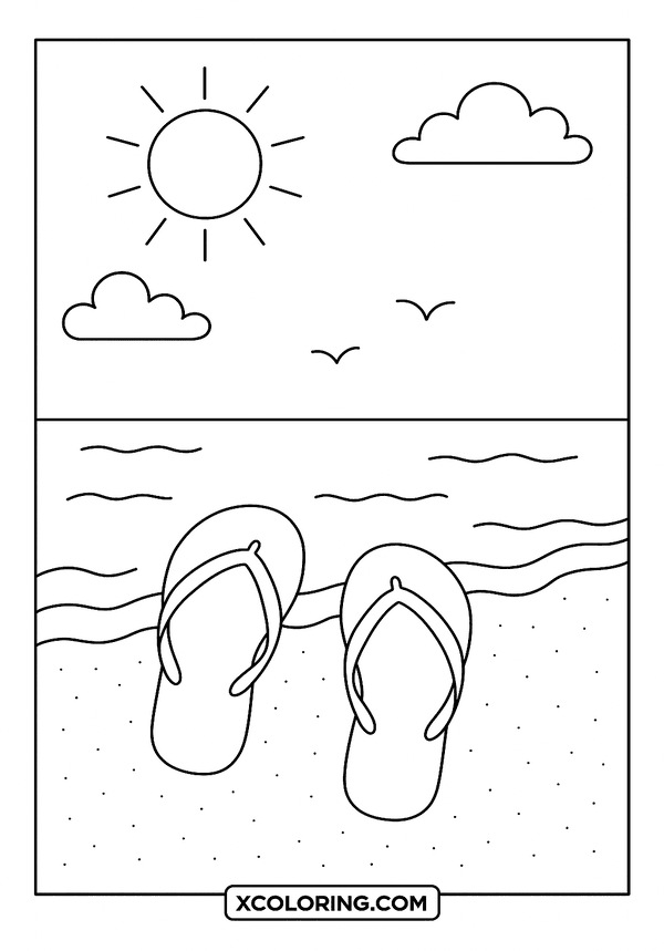 Flip Flops on Beach coloring sheet