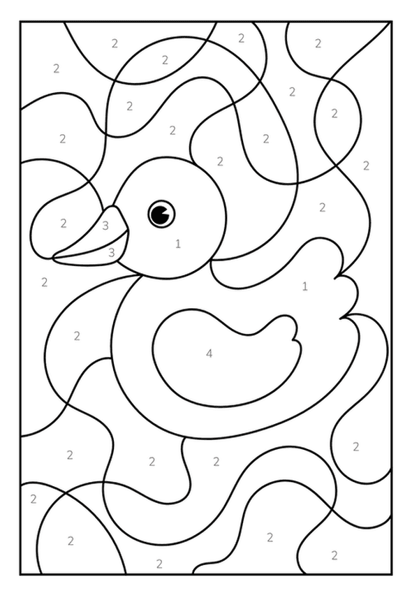 Cute rubber ducky floating, a fun color by number Coloring Page for little ones.