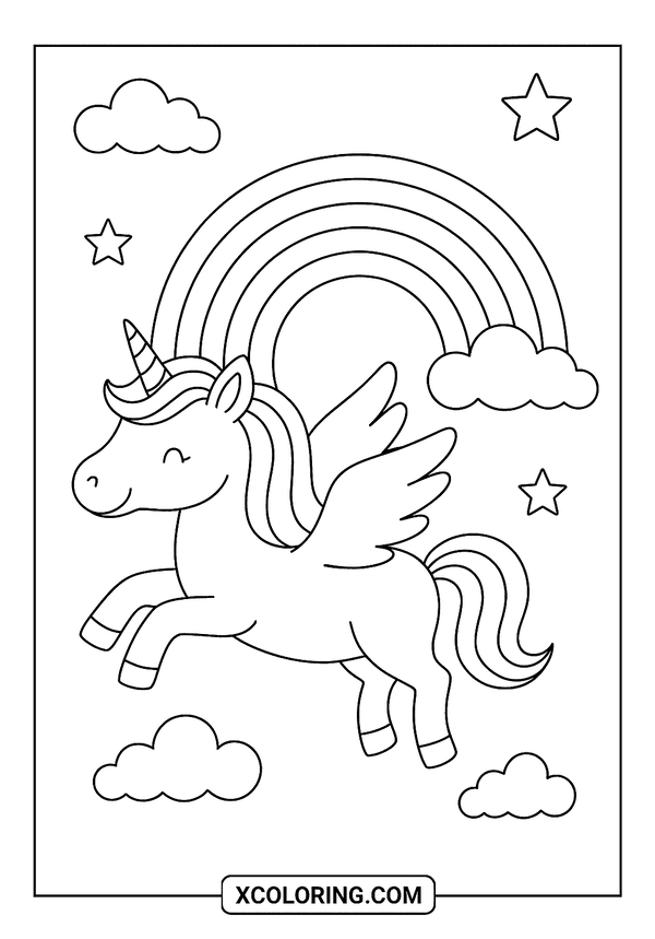 Flying Unicorn With Rainbow coloring page