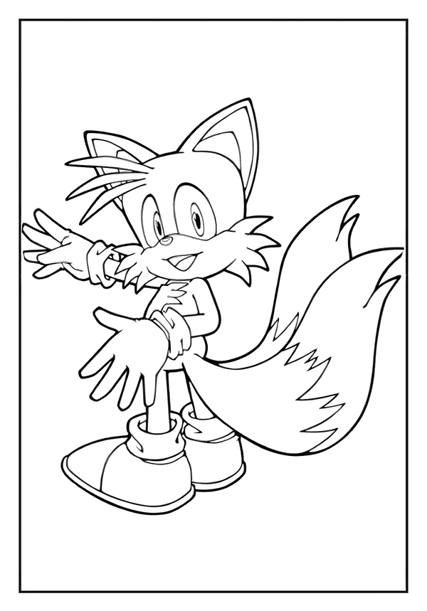 Friendly Tails Coloring Page Practice Chart Tails the fox smiling and gesturing with his hands.