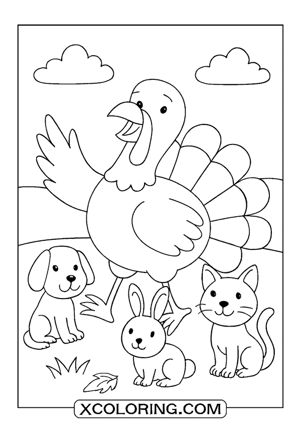 Friendly Turkey With Friends coloring page
