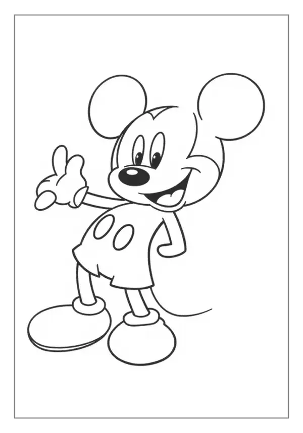 A Mickey Mouse Coloring Page. He Is Giving A Friendly Thumbs-up And A Big Smile For Kids To Color.