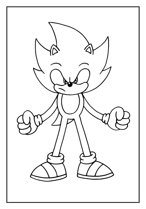 Furious Sonic Action Coloring DIY Template A very angry looking Sonic the Hedgehog with clenched fists.