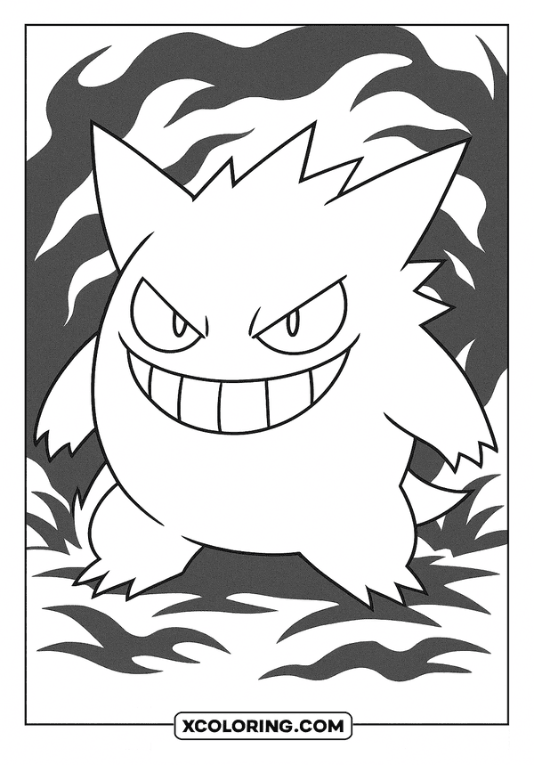 Gengar in Spooky Shadows coloring page