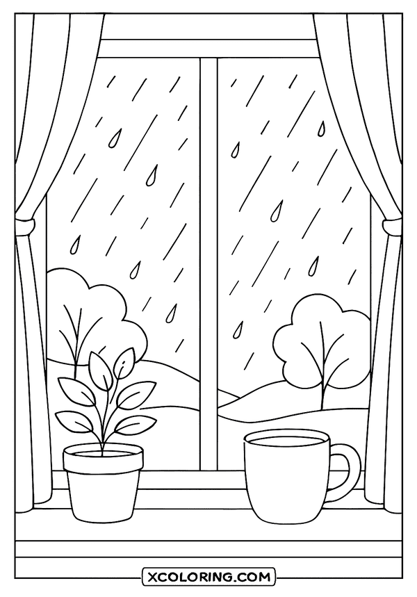 Gentle Rain Window View coloring sheet