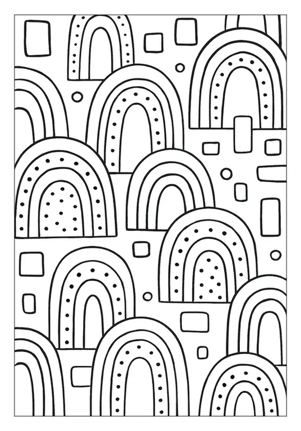 Geometric tile floral pattern coloring page with intersecting lines.