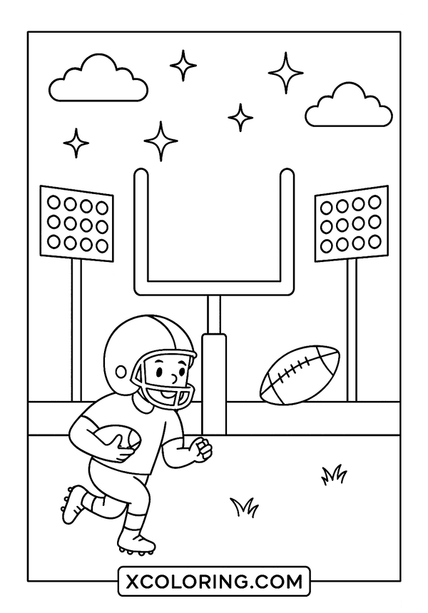 Football goalpost under night lights, a thrilling Football Coloring Page.