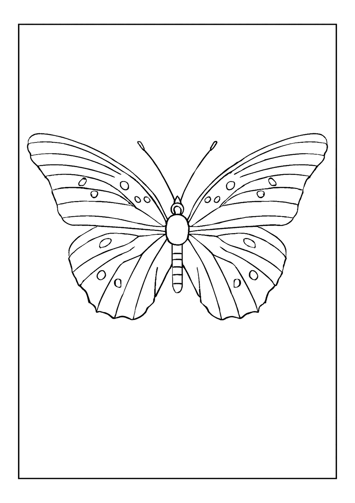 A Simple Gulf Fritillary Butterfly Coloring Page With Segmented Wings And Several Large Circular Spots.