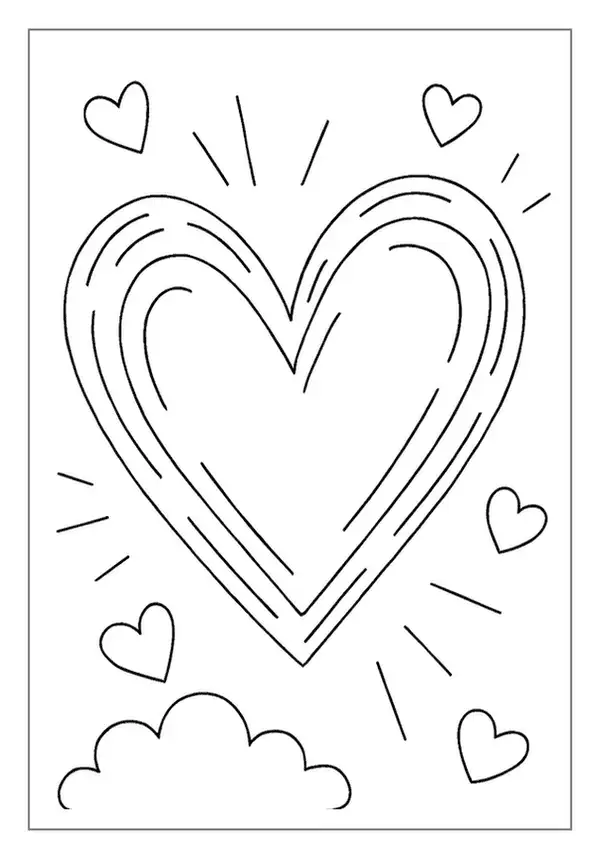 Energetic Hand Drawn Heart Design, a radiant Heart Coloring Page.