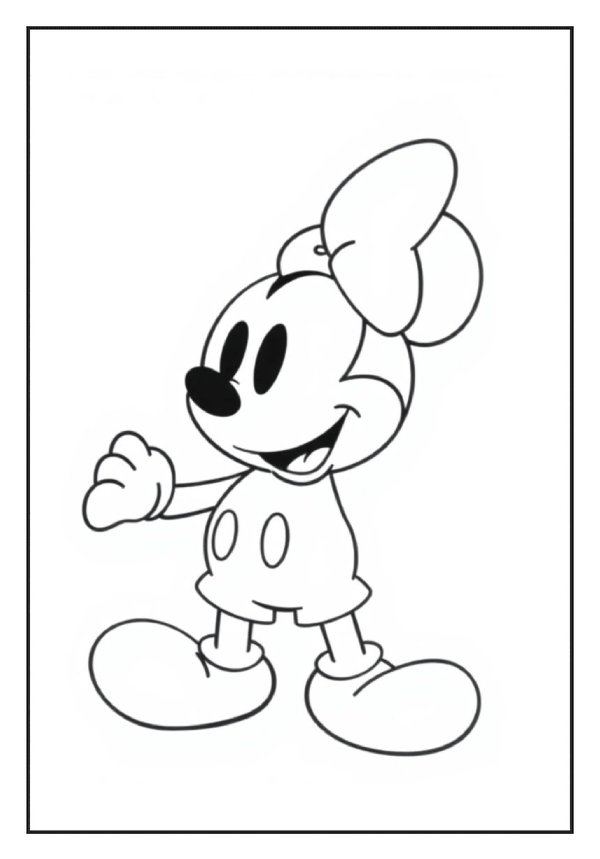 A smiling Minnie Mouse coloring page, happy to see you.