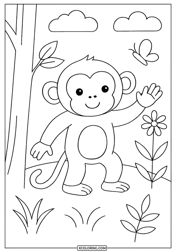 Happy Monkey Jungle Hello coloring page