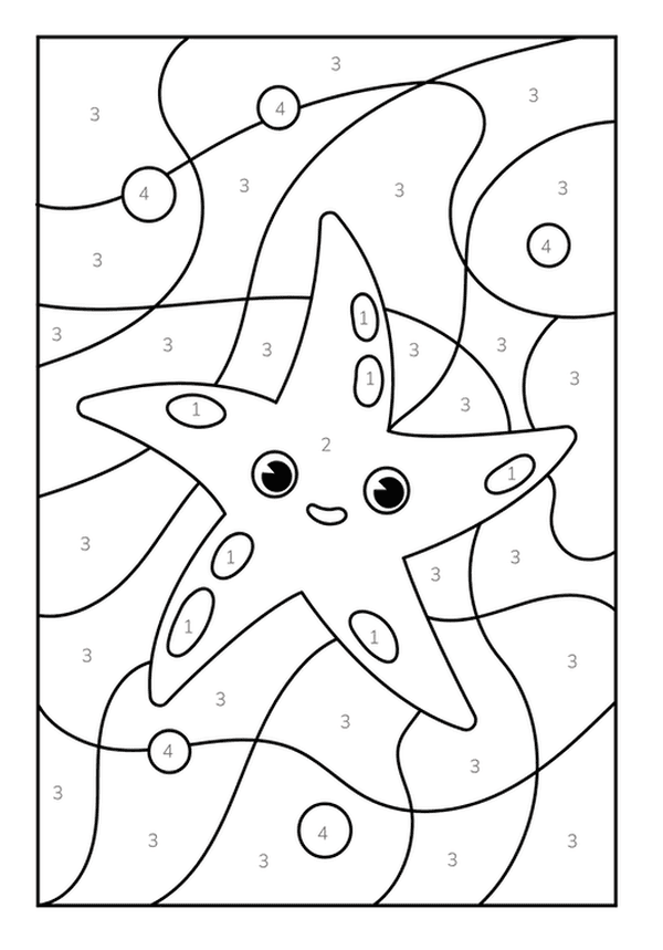 Printable Happy Starfish By Number Coloring Sheet