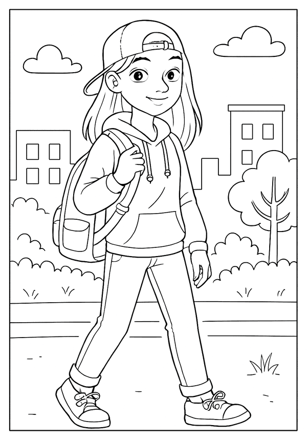 Printable Happy Teen Backpack Coloring Coloring Sheet