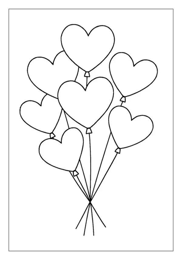 A delightful cluster of heart-shaped balloons, a charming Heart Coloring Page.