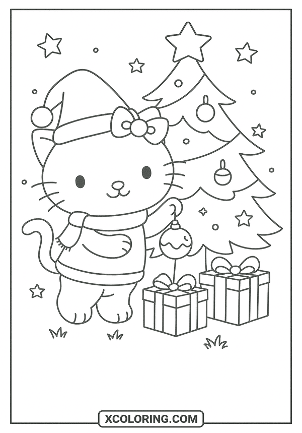 Hello Kitty A Christmas Tree coloring sheet