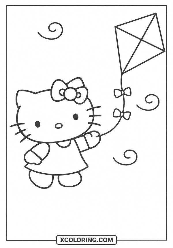 Hello Kitty Flying Kite coloring page
