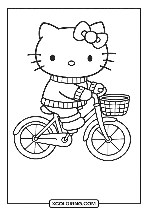 Hello Kitty Rides Bicycle coloring page