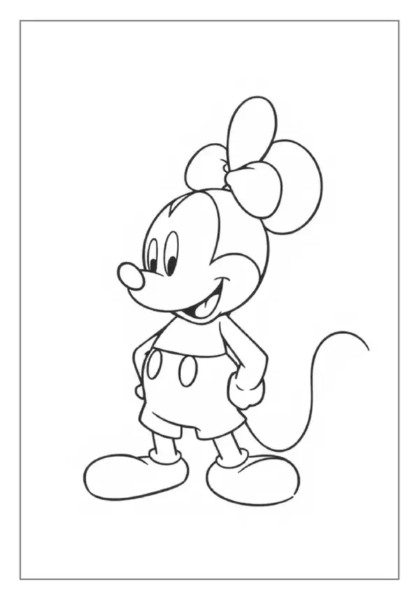 An Iconic Mickey Mouse Coloring Page. He Is Standing With His Hands On His Hips, Ready For Fun.