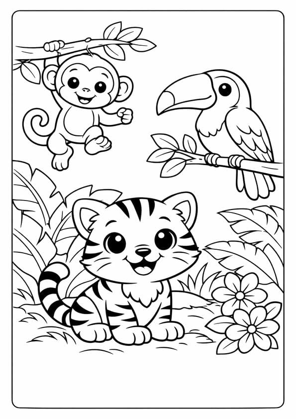 Jungle Animals Coloring Page Printable