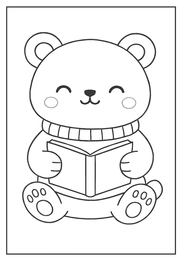 Kawaii Bear Reading Book coloring page