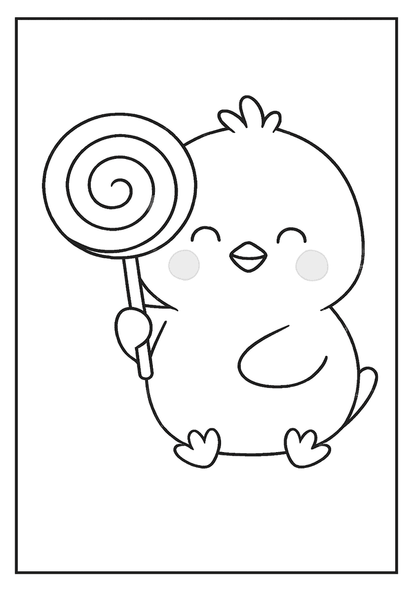 Kawaii Chick Holding Lollipop coloring page