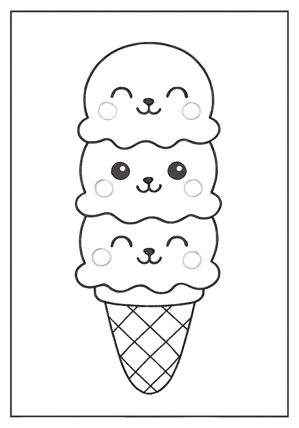 Kawaii Ice Cream Smiles coloring page