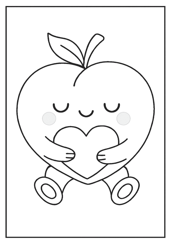 Printable Kawaii Peach Hugging Heart Coloring Sheet