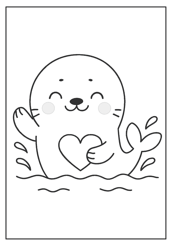 Printable Kawaii Seal Making Splash Coloring Sheet