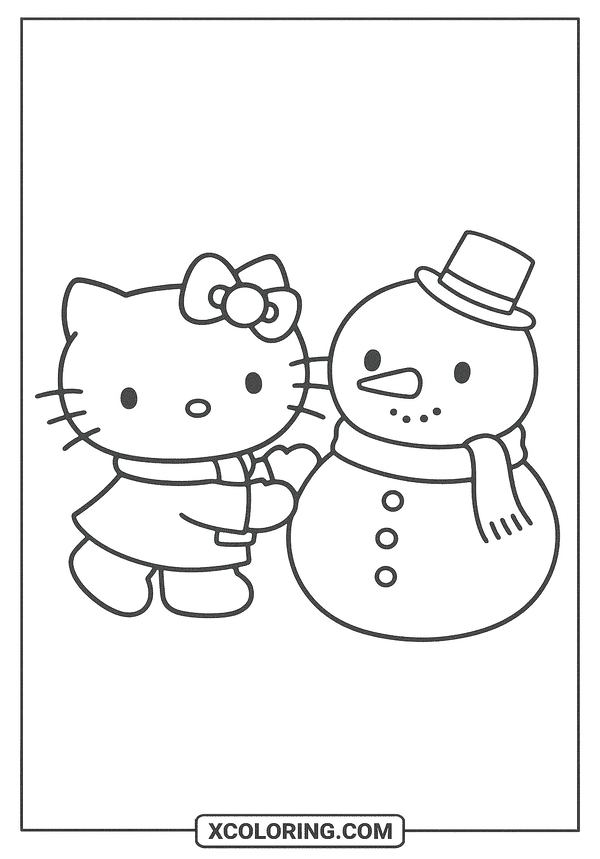 Kitty Builds Snow Friend coloring sheet