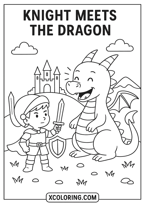 Knight Meets the Dragon coloring page