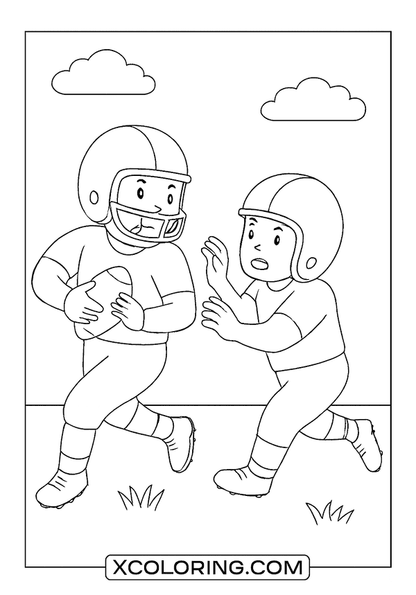 Young players enjoying Little League Football, a fun Football Coloring Page.