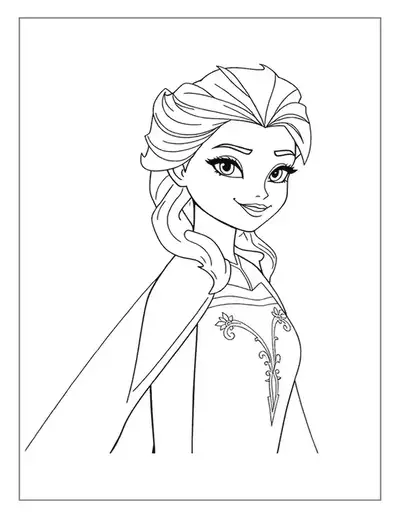 An Elsa Coloring Page With A Simple And Lovely Portrait Of The Popular Snow Queen Smiling Very Brightly.