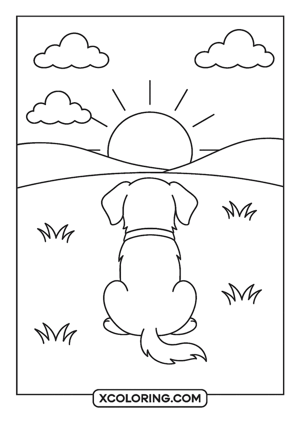 Loyal Dog Watching Sunset coloring sheet