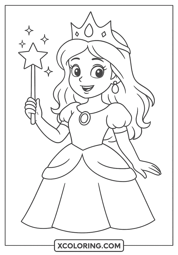 Magical Princess Holding Wand coloring page