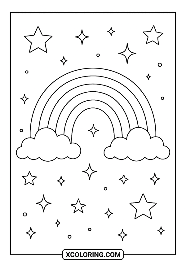 Magical Rainbow and Stars coloring page