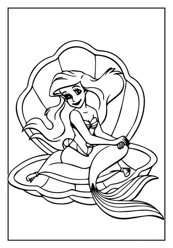 Printable Mermaid Posing In Shell Coloring Sheet