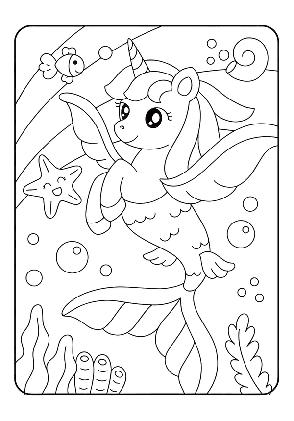 Printable Mermaid Unicorn Under Rainbow Coloring Sheet