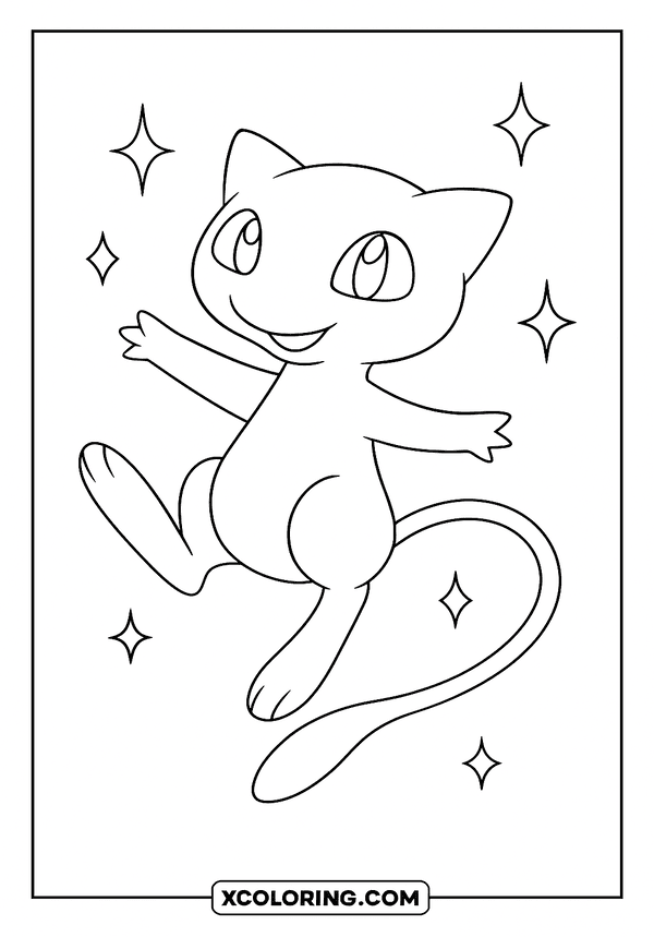 Mew Floating with Sparkles coloring page