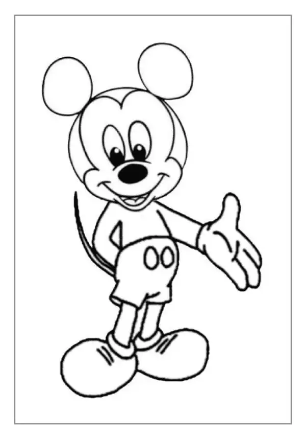 A Mickey Mouse Coloring Page. He Is Gesturing With His Hand And Smiling. An Engaging Activity.