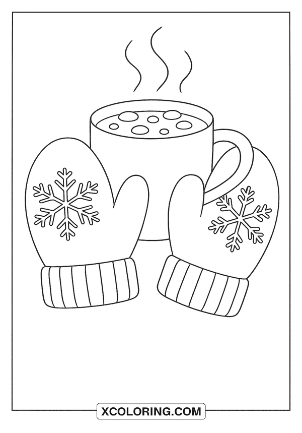 Mittens and Hot Cocoa coloring page