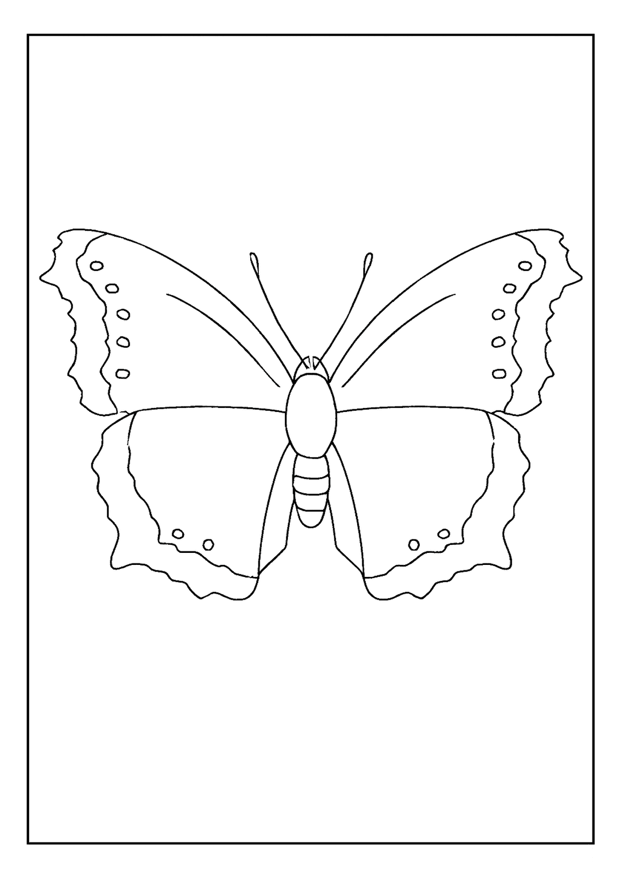 An Elegant Mourning Cloak Butterfly Coloring Page With Wavy, Scalloped Wing Edges And Border Dots.